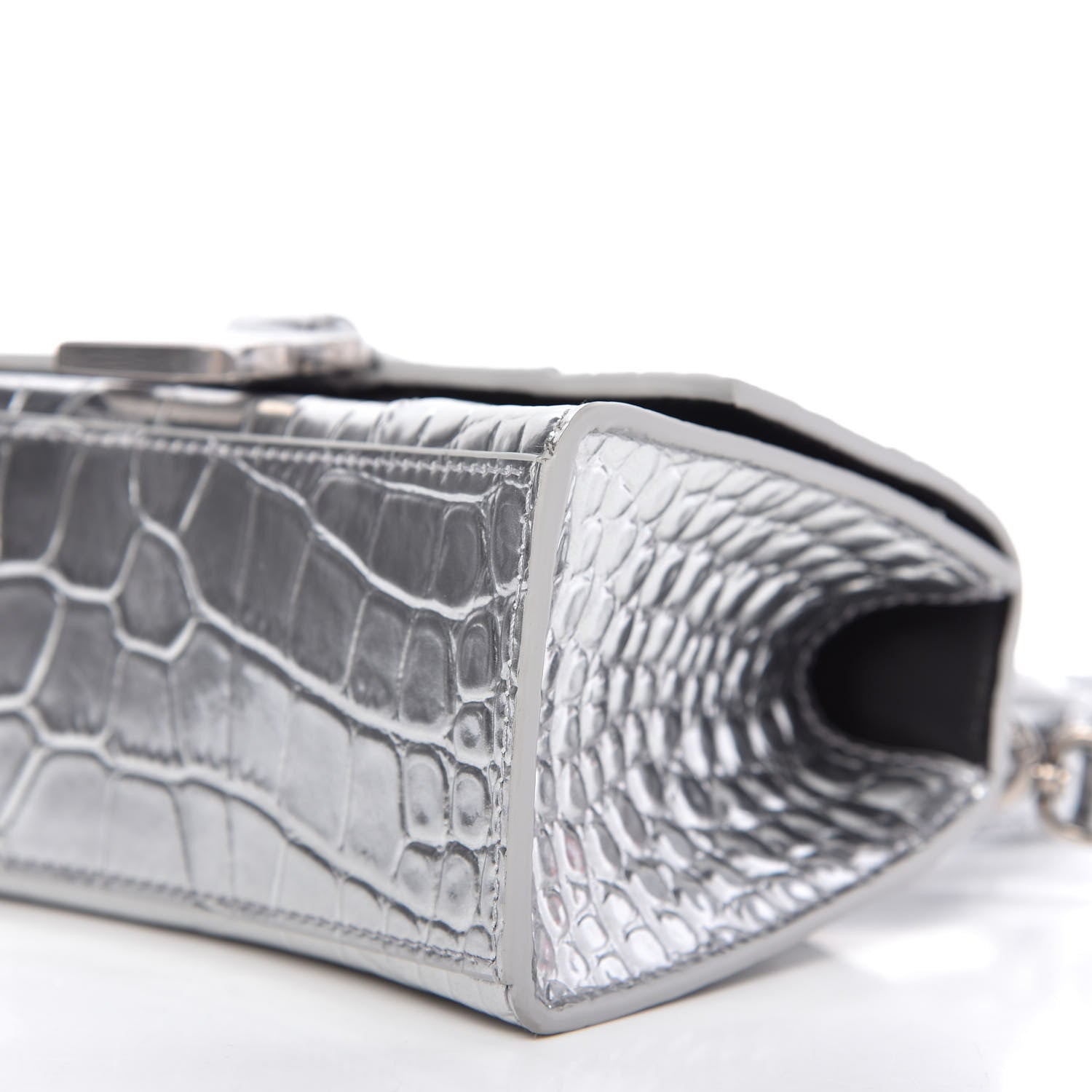 Balenciaga Metallic Calfskin Crocodile Embossed Hourglass Top Handle Bag XS Silver 7 of 10