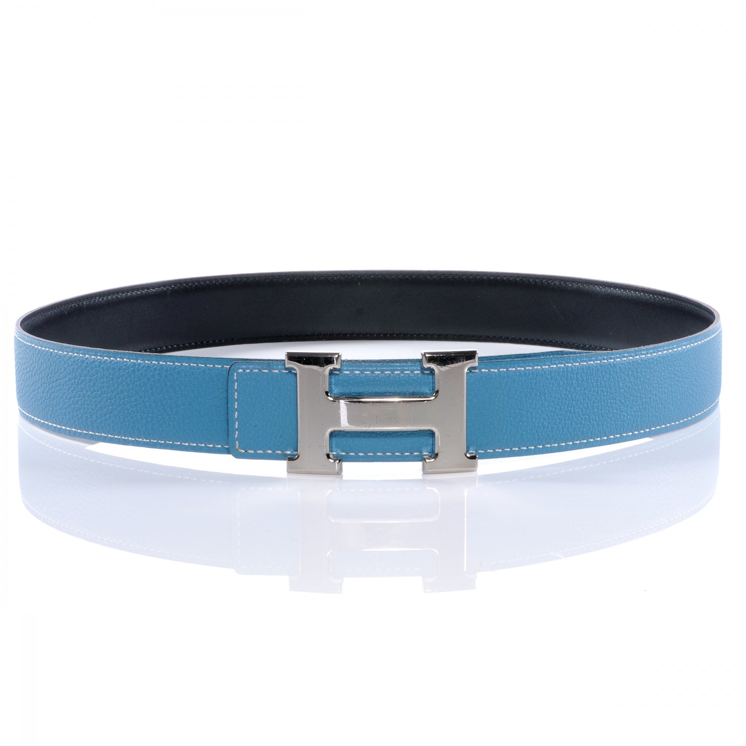 Hermes Togo Box Reversible Constance 32mm H Belt 80 Blue Jean Noir 1 of 6