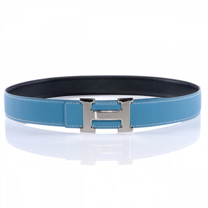 Hermes Togo Box Reversible Constance 32mm H Belt 80 Blue Jean Noir 1 of 6