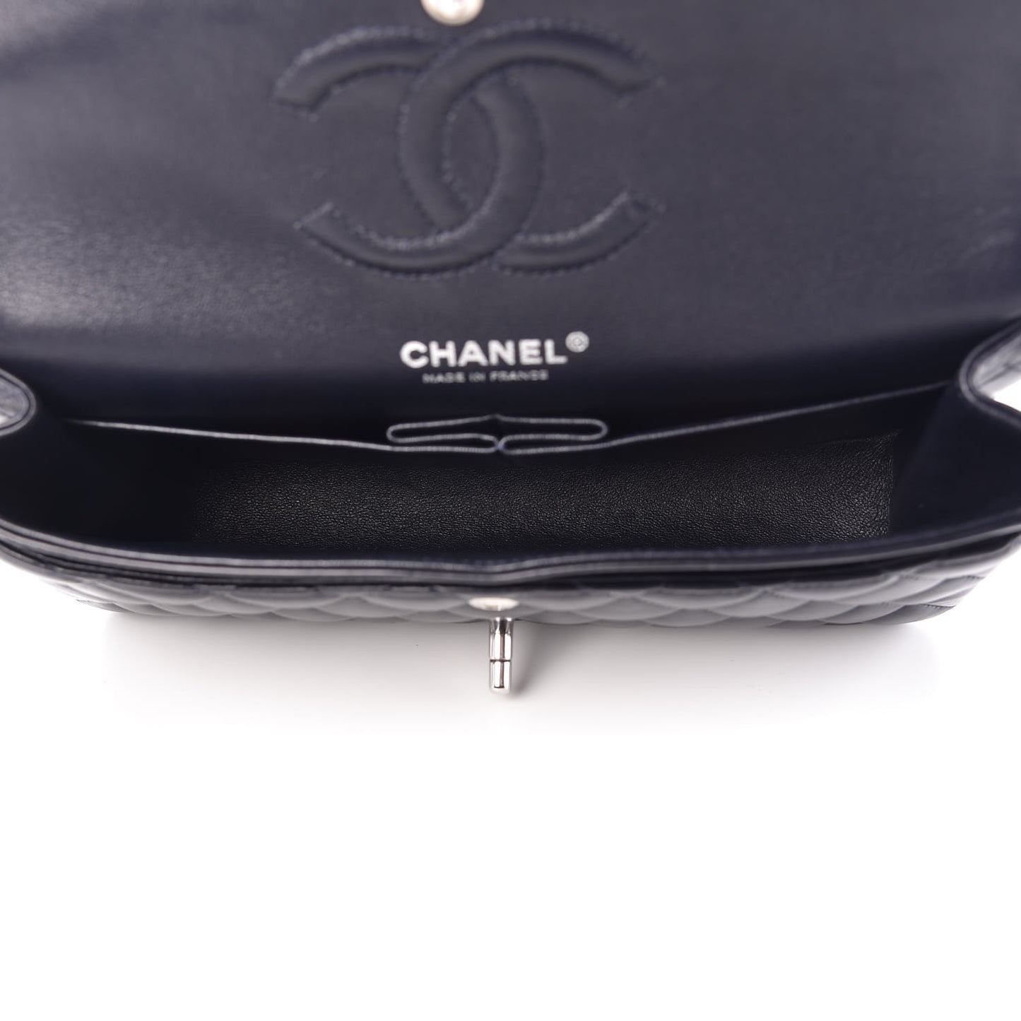 Lambskin Quilted Medium Double Flap Navy