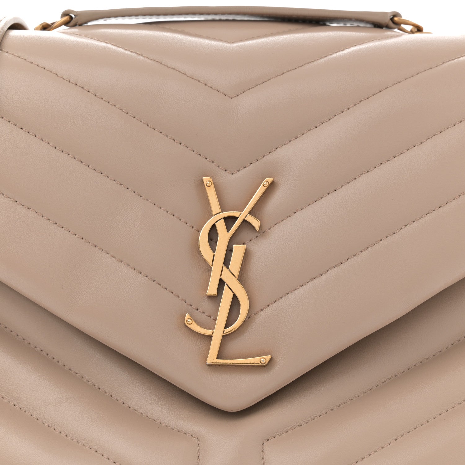 Saint Laurent Calfskin Y Quilted Monogram Medium Loulou Chain Satchel Dark Beige 8 of 12