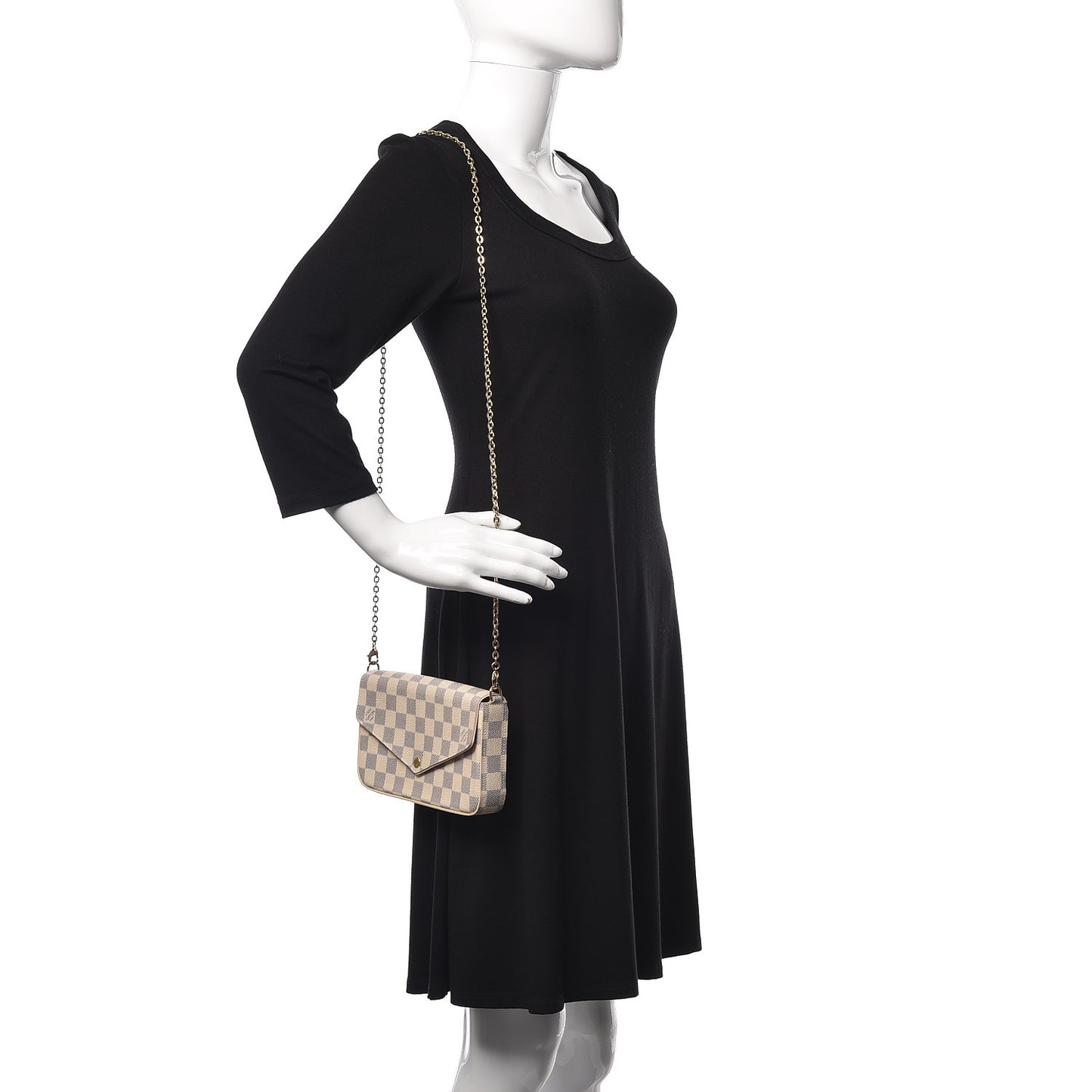 Damier Azur Pochette Felicie Chain Wallet Rose Ballerine