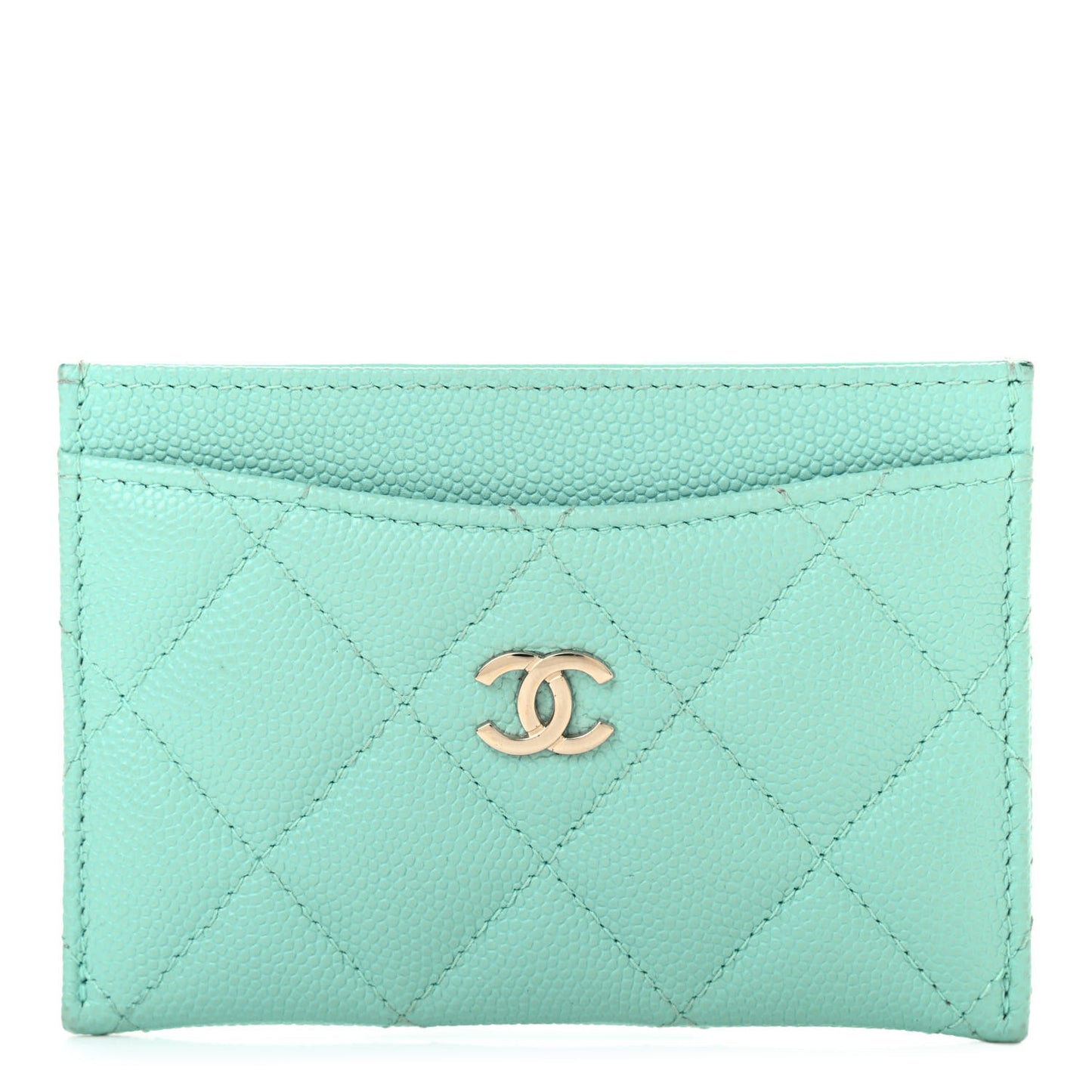 Caviar Quilted Card Holder Light Green