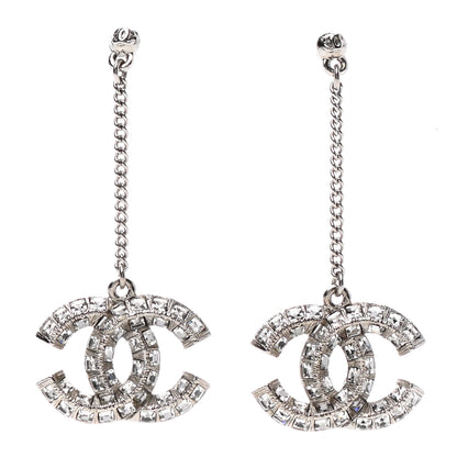Chanel Baguette Crystal CC Drop Earrings Silver 1 of 4