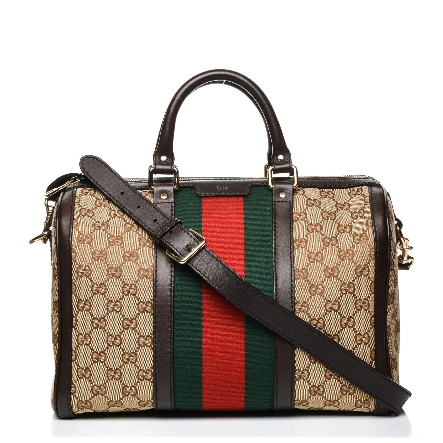 Gucci Monogram Vintage Web Medium Boston Dark Brown 1 of 7