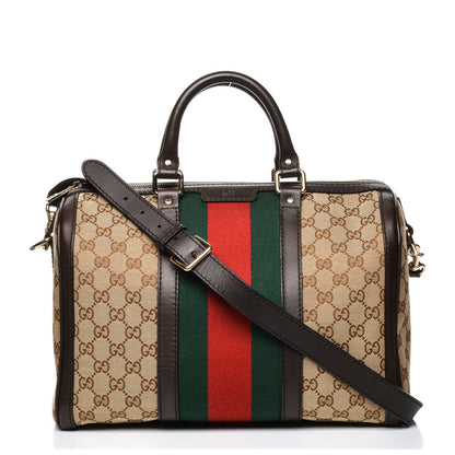 Gucci Monogram Vintage Web Medium Boston Dark Brown 1 of 7