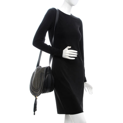 Chloe Calfskin Perforated Medium Marcie Round Crossbody Bag Black 2 of 9