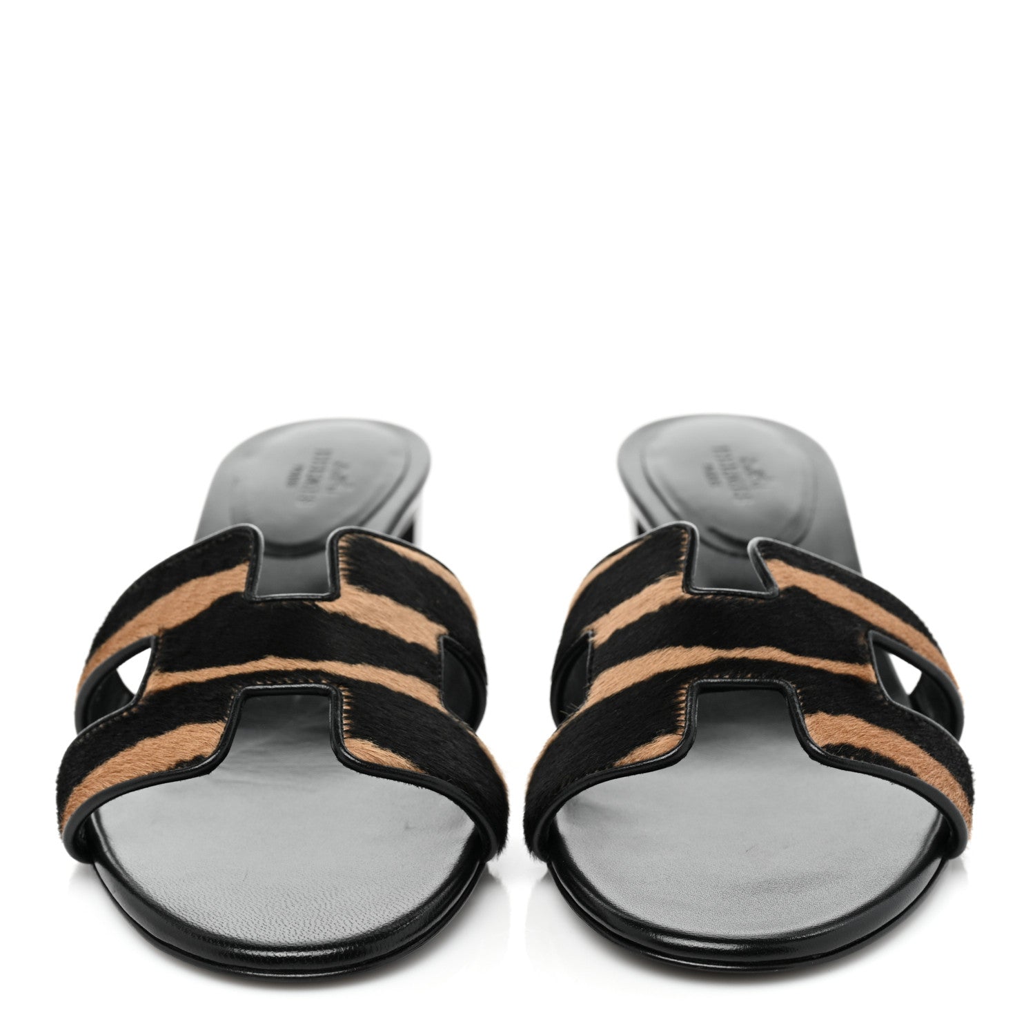 Hermes Moire Goatskin Oasis Sandals 37 Black Beige 2 of 9