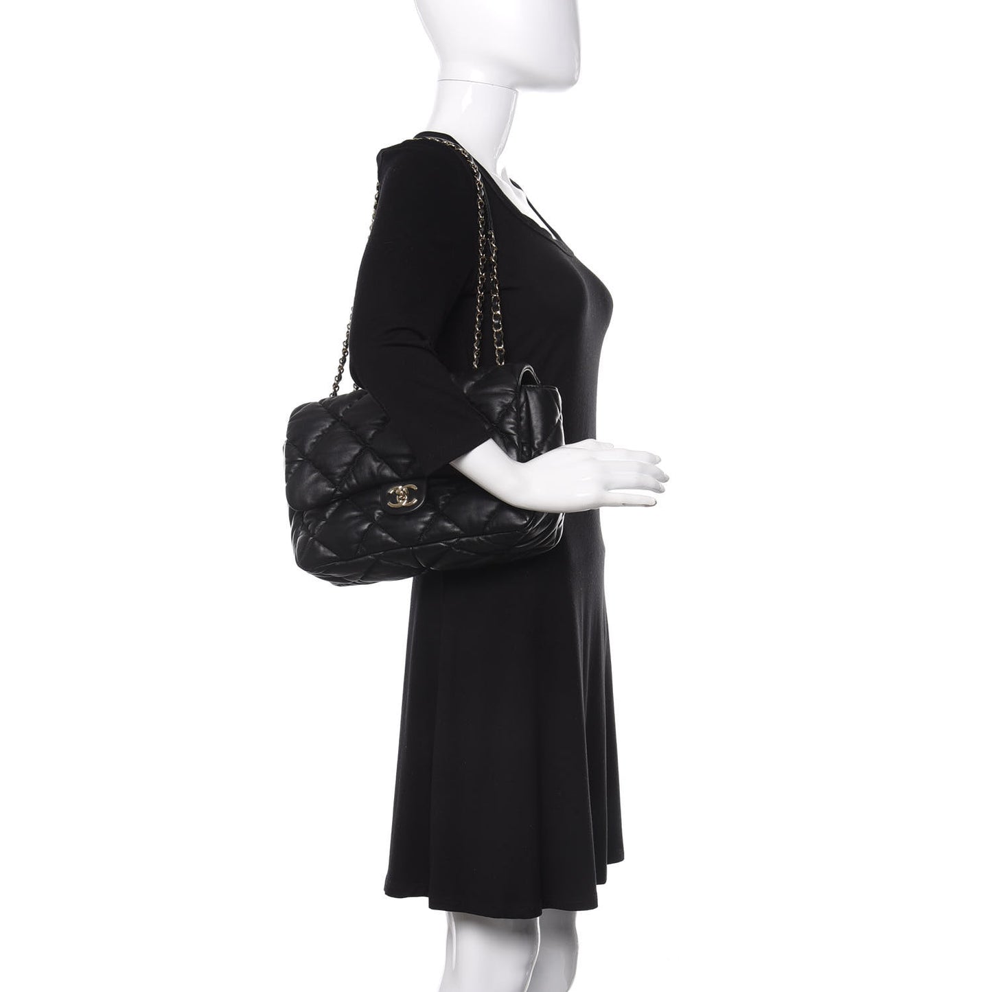 Calfskin Quilted Large Bubbly Flap Black