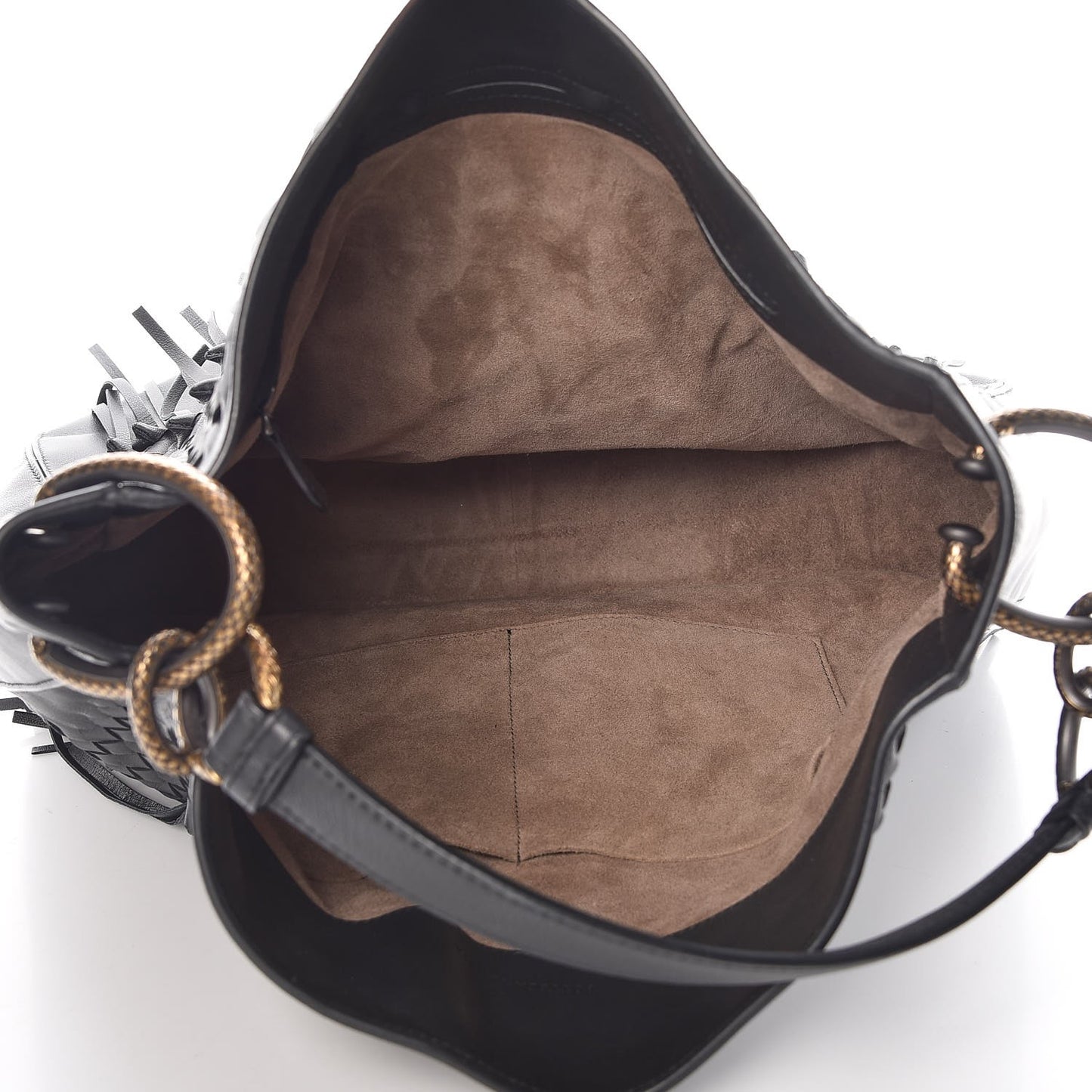 Nappa Intrecciato Large Loop Fringe Hobo Black