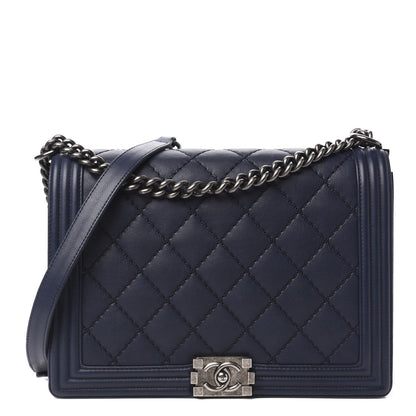 Chanel Calfskin Double Stitch Large Boy Flap Navy Blue 1 of 11