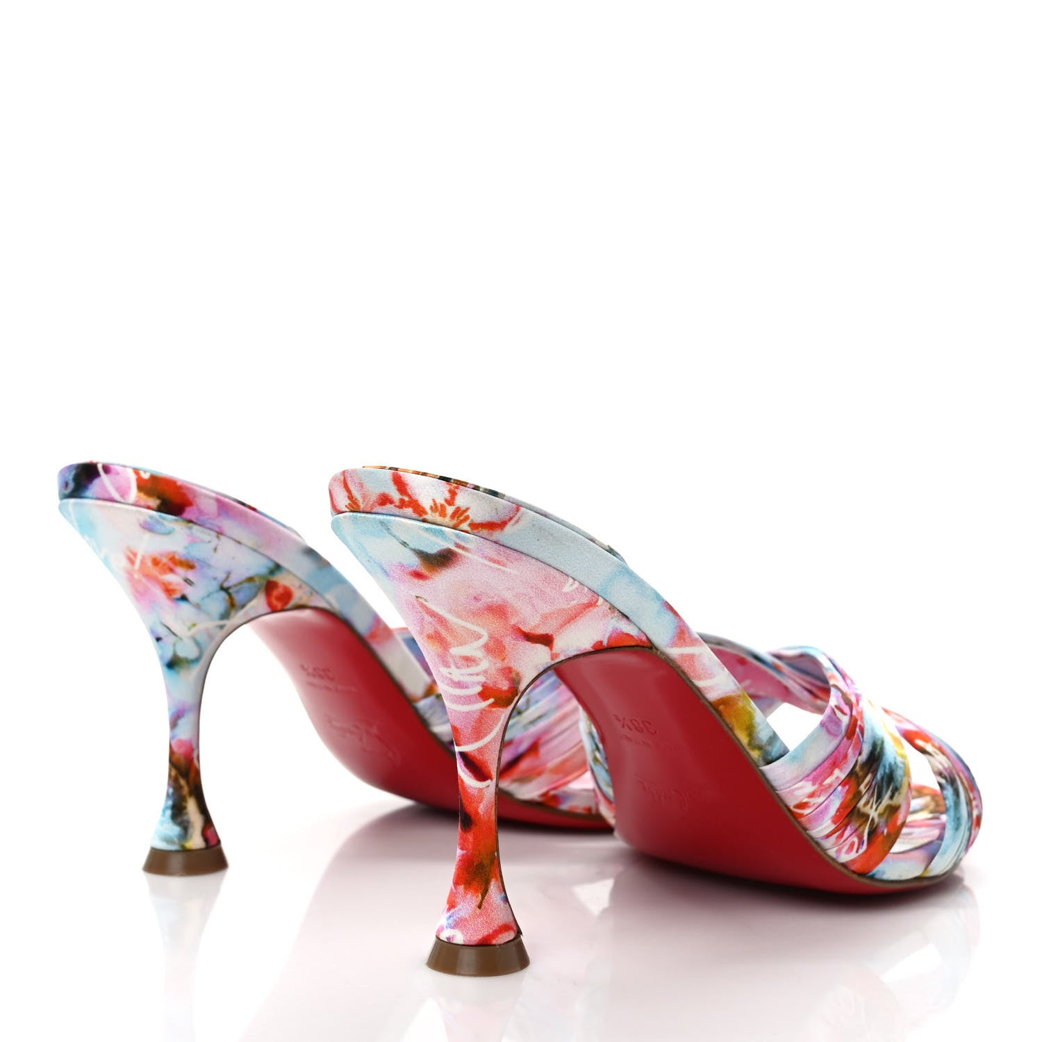 Christian Louboutin Crepe Satin Celebration Print Nicol Is Back 85 Slide Sandals 38.5 Multicolor 4 of 7