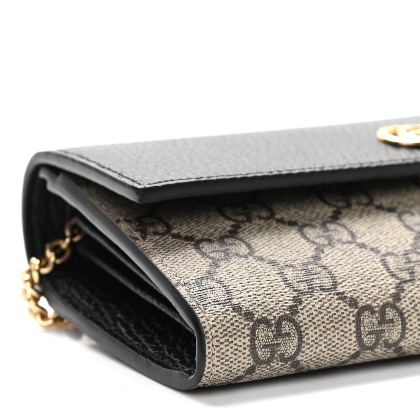 Dollar Calfskin GG Supreme Monogram Petite GG Marmont Wallet Chain Bag Black Beige Ebony