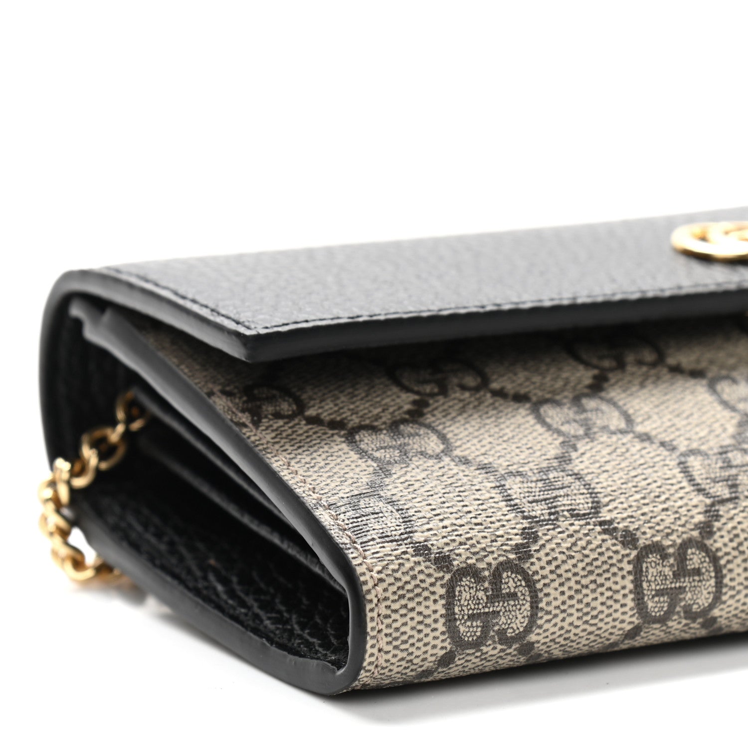 Gucci Dollar Calfskin GG Supreme Monogram Petite GG Marmont Wallet Chain Bag Black Beige Ebony 8 of 9