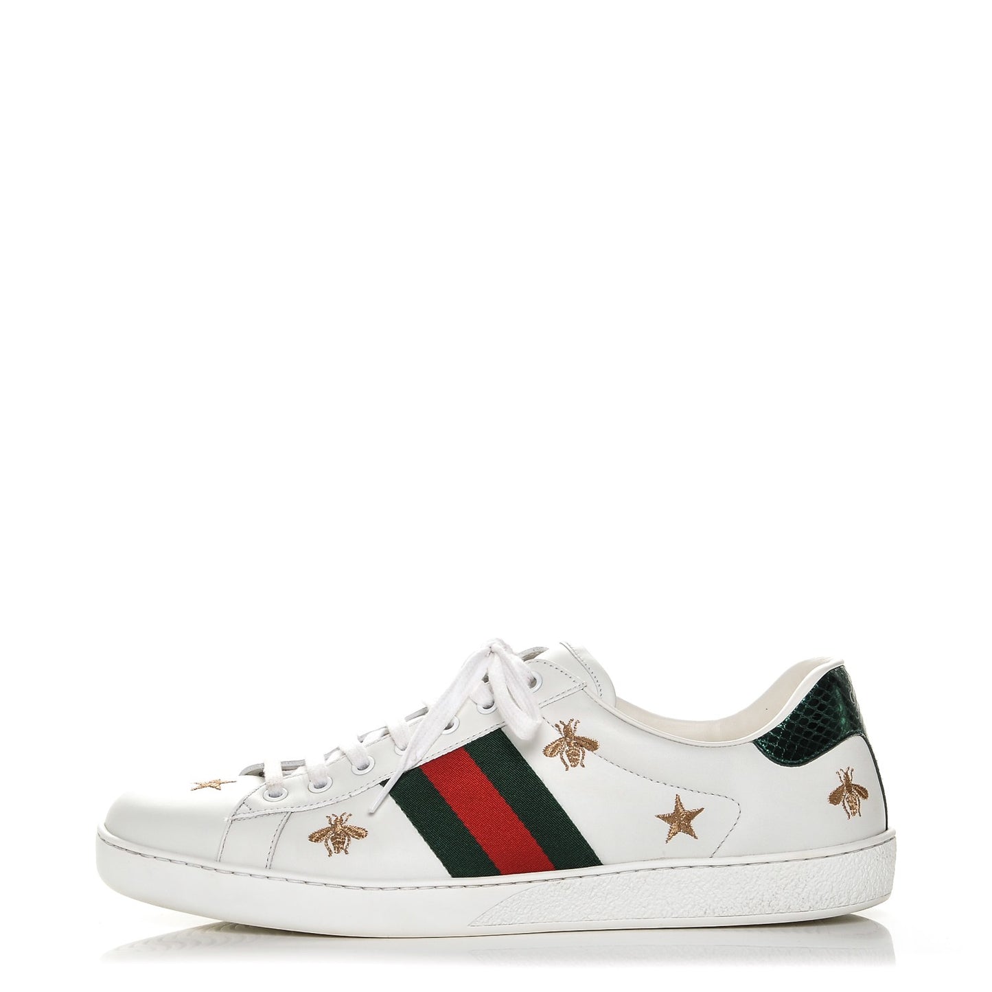 Calfskin Ayers Web Bee Star Embroidered Mens Ace Sneakers 11 White Green