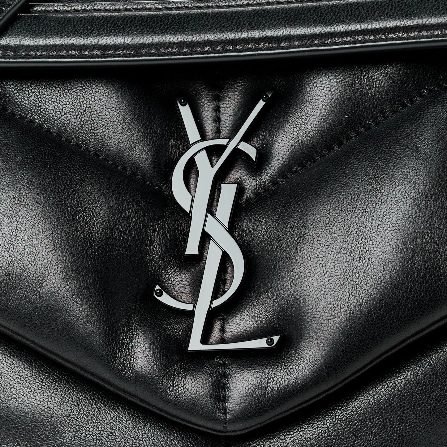 Lambskin Quilted Monogram Monochrome Small Loulou Puffer Chain Satchel Black