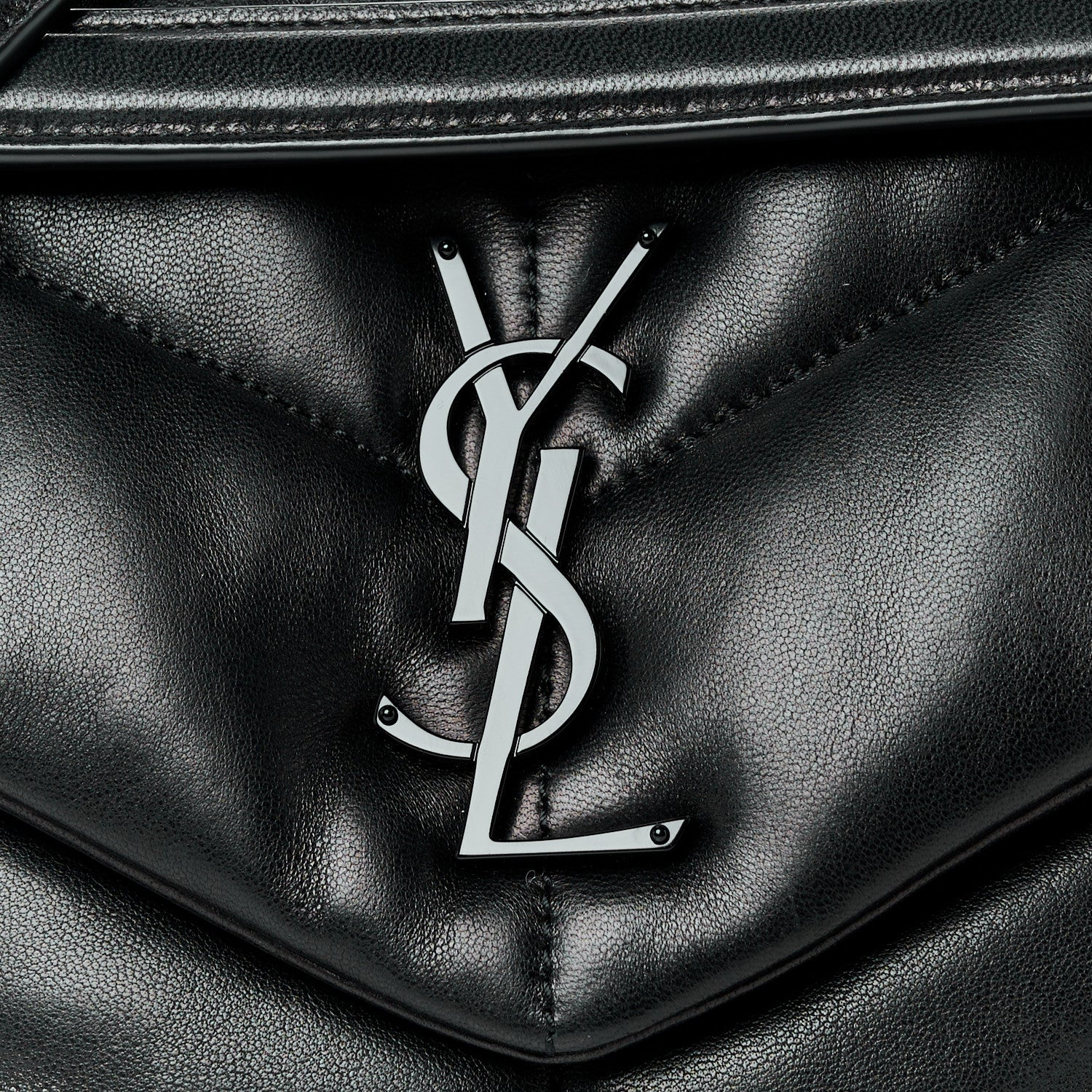 Saint Laurent Lambskin Quilted Monogram Monochrome Small Loulou Puffer Chain Satchel Black 9 of 11
