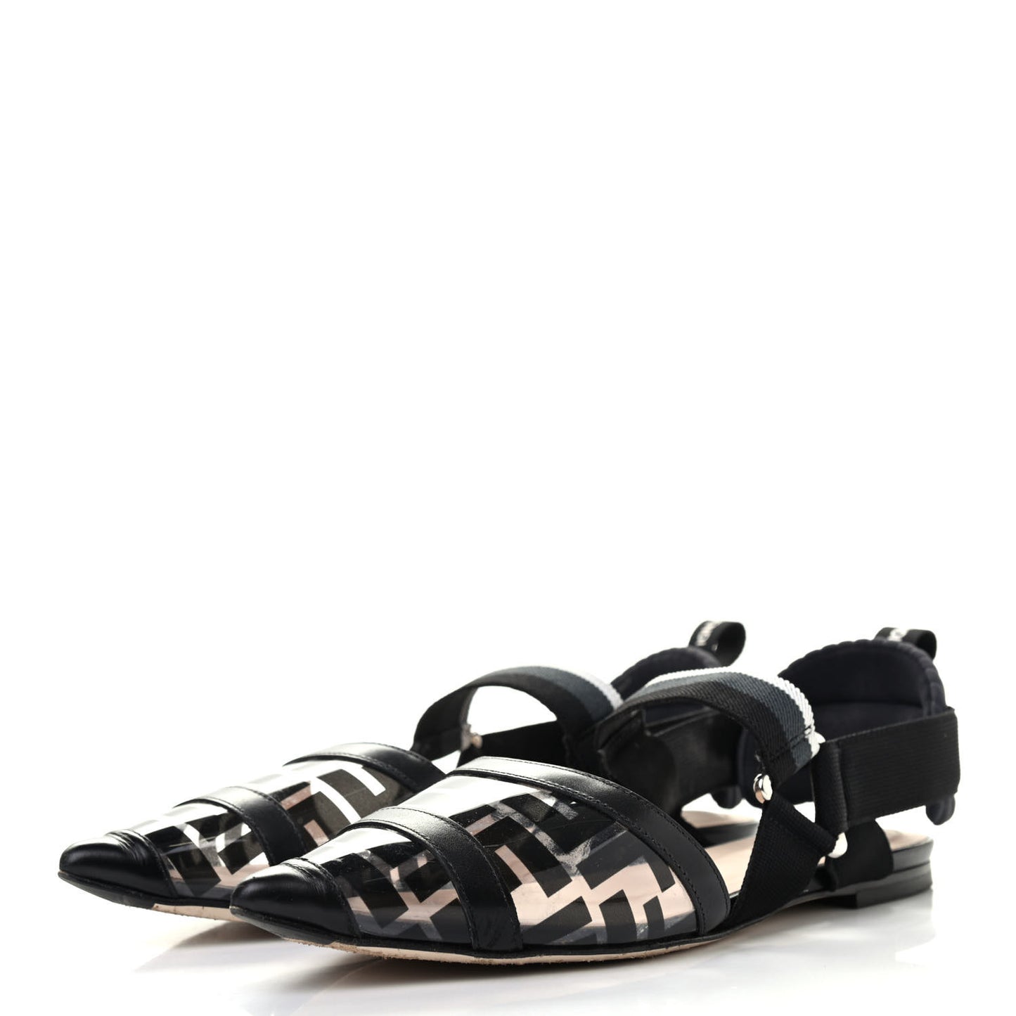 PVC Calfskin FF Colibri Slingback Ballerina Flats 37.5 Black