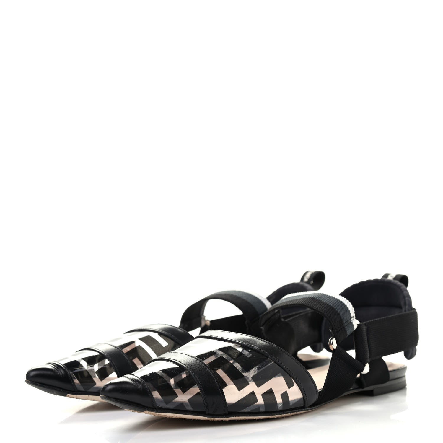 Fendi PVC Calfskin FF Colibri Slingback Ballerina Flats 37.5 Black 3 of 11