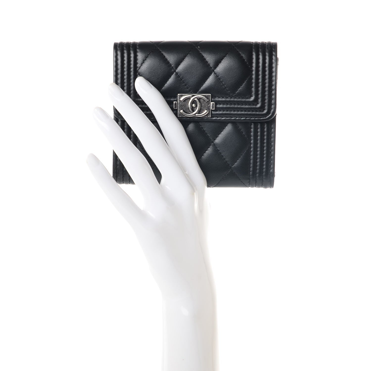 Chanel Lambskin Quilted Compact Boy Wallet Black 2 of 8