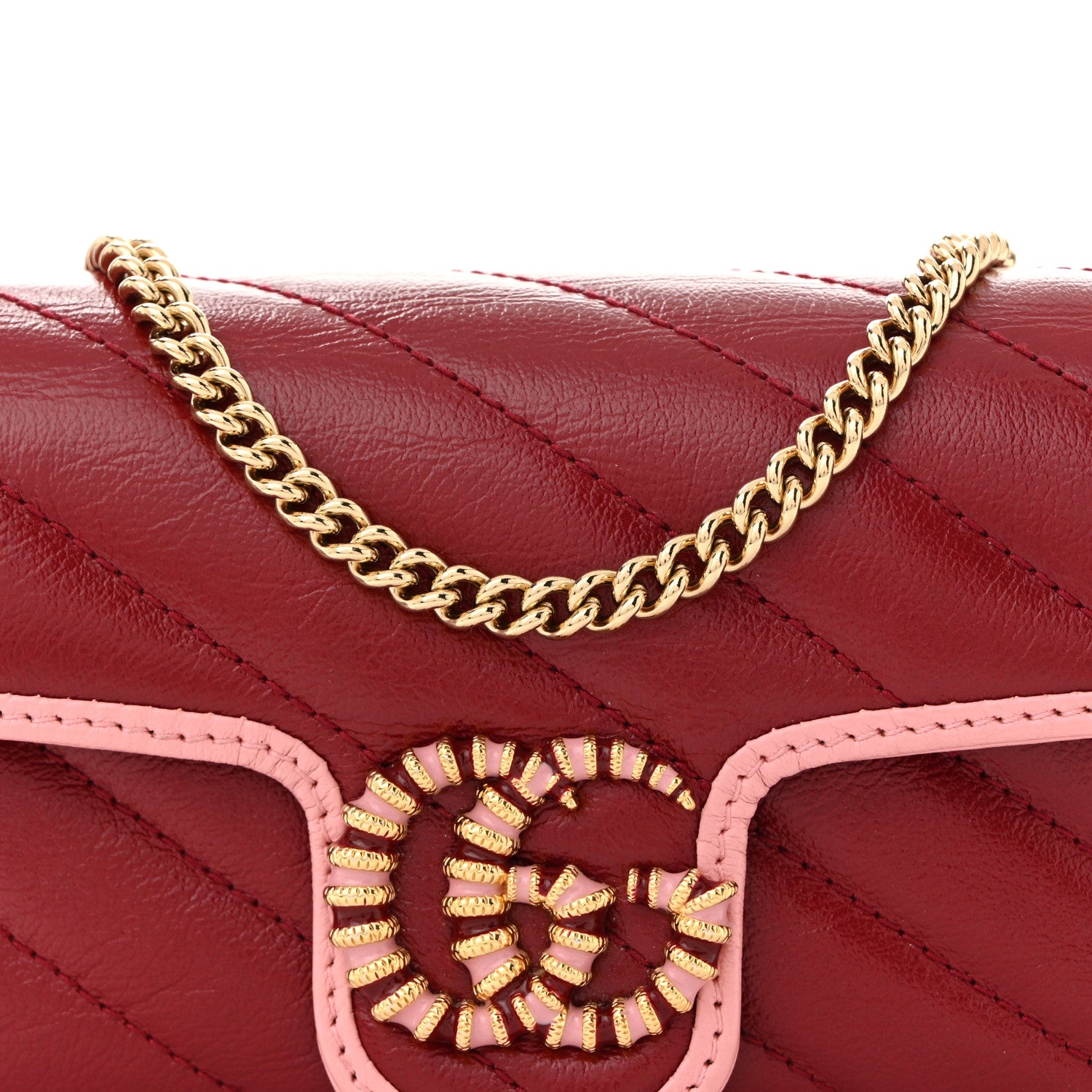 Gucci Azalea Calfskin Enamel Matelasse Diagonal Super Mini Torchon GG Marmont Shoulder Bag New Cherry Red Wild Rose 8 of 11