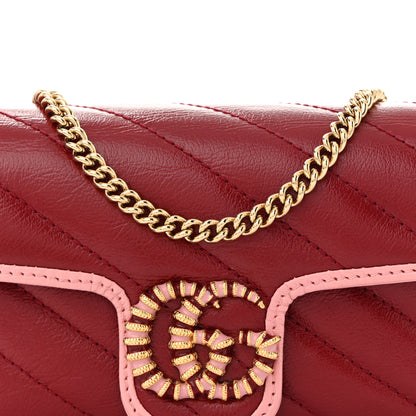 Gucci Azalea Calfskin Enamel Matelasse Diagonal Super Mini Torchon GG Marmont Shoulder Bag New Cherry Red Wild Rose 8 of 11