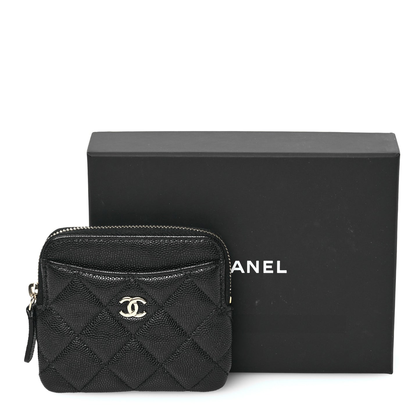 Caviar Quilted Zip Card Holder Wallet Black