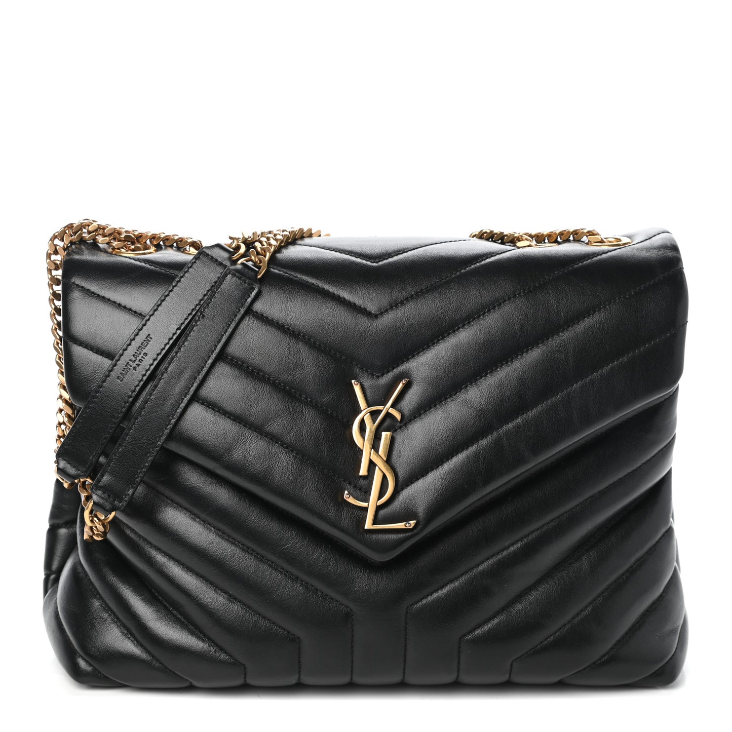 Calfskin Y Quilted Monogram Medium Loulou Chain Satchel Black