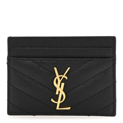 Saint Laurent Grain De Poudre Matelasse Chevron Monogram Credit Card Case Black 1 of 11