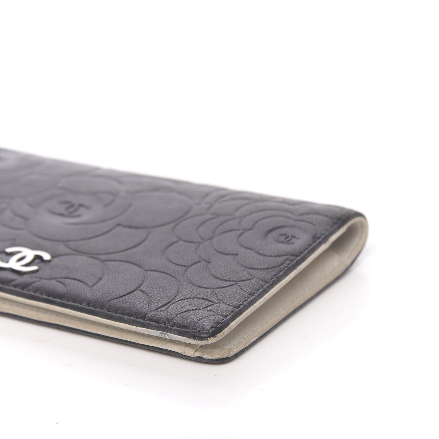 Chanel Lambskin Camellia Embossed Yen Wallet Black 10 of 13