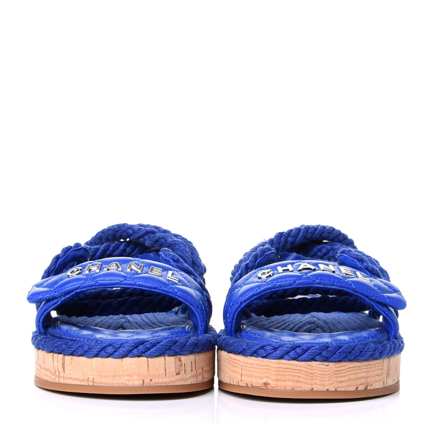 Cord Lambskin Quilted Logo Sandals 35 Blue