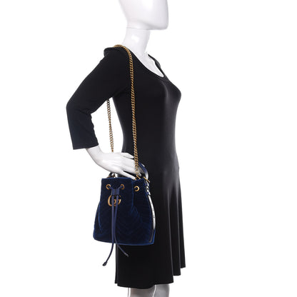 Gucci Velvet Matelasse GG Marmont Bucket Bag Cobalt Blue 2 of 11