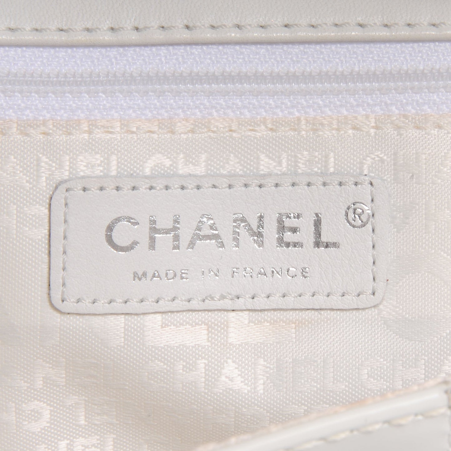 Patent Square Stitched CC Flap Clutch White