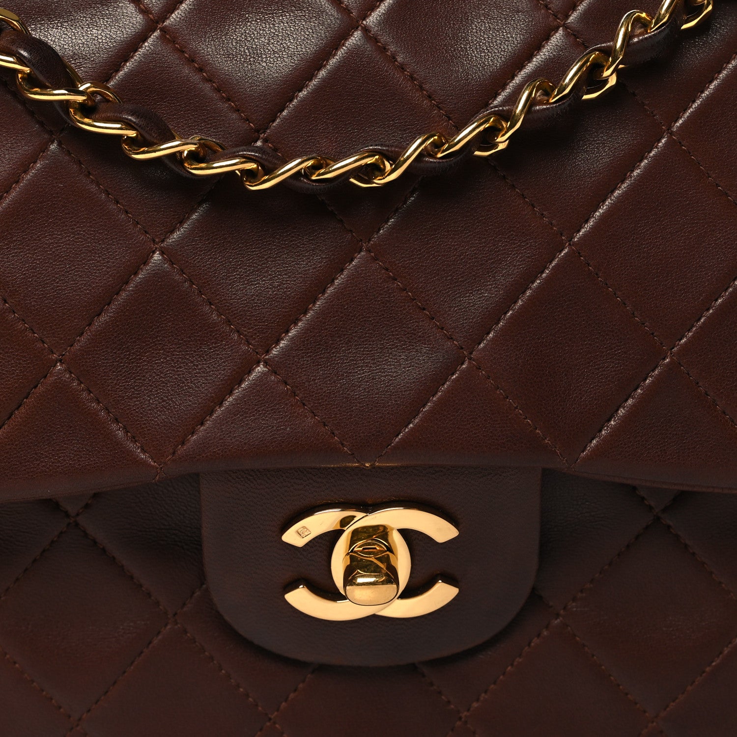 Chanel Lambskin Quilted Medium Double Flap Dark Brown 8 of 13