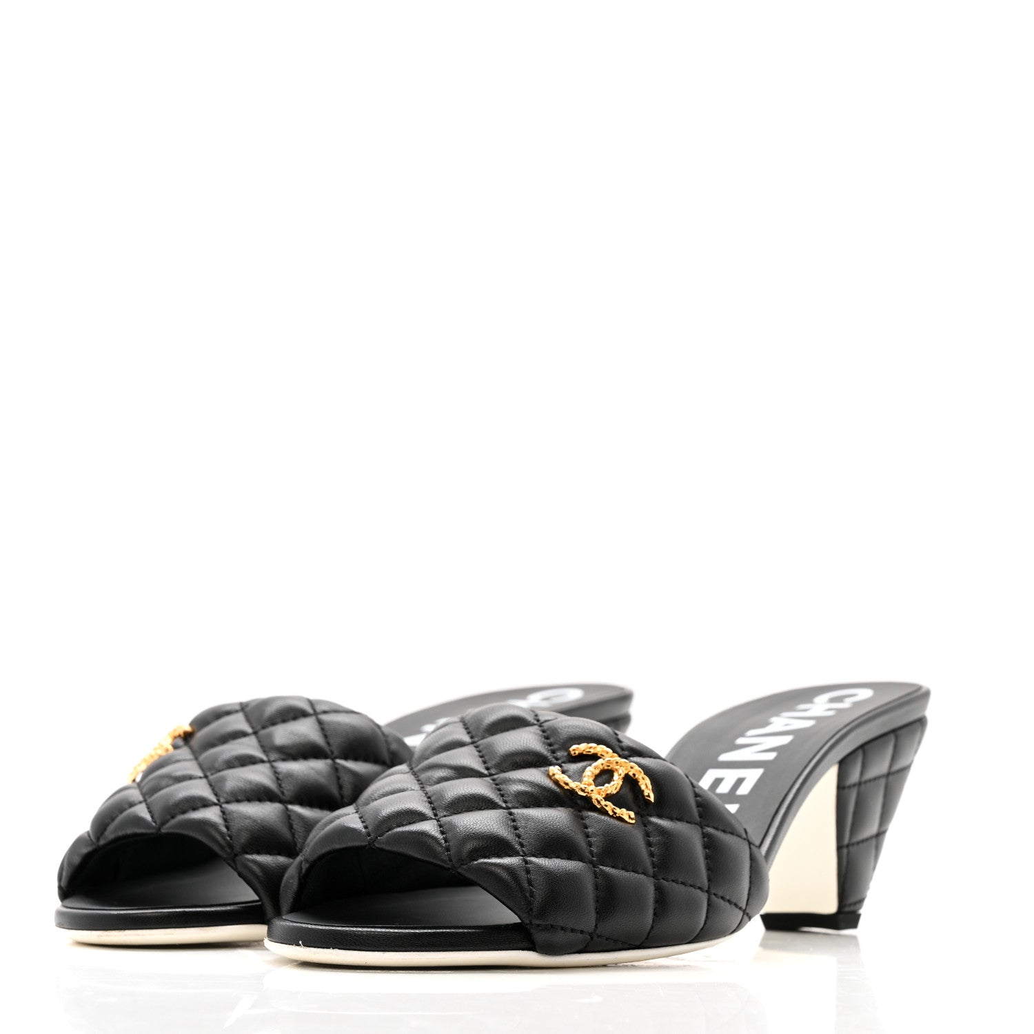 Chanel Lambskin Quilted Textured CC Mules 40 Black 3 of 11