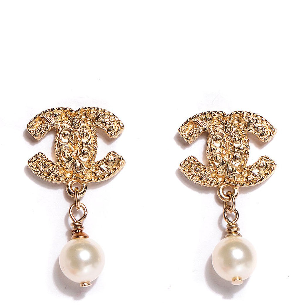 Pearl CC Drop Earrings Gold