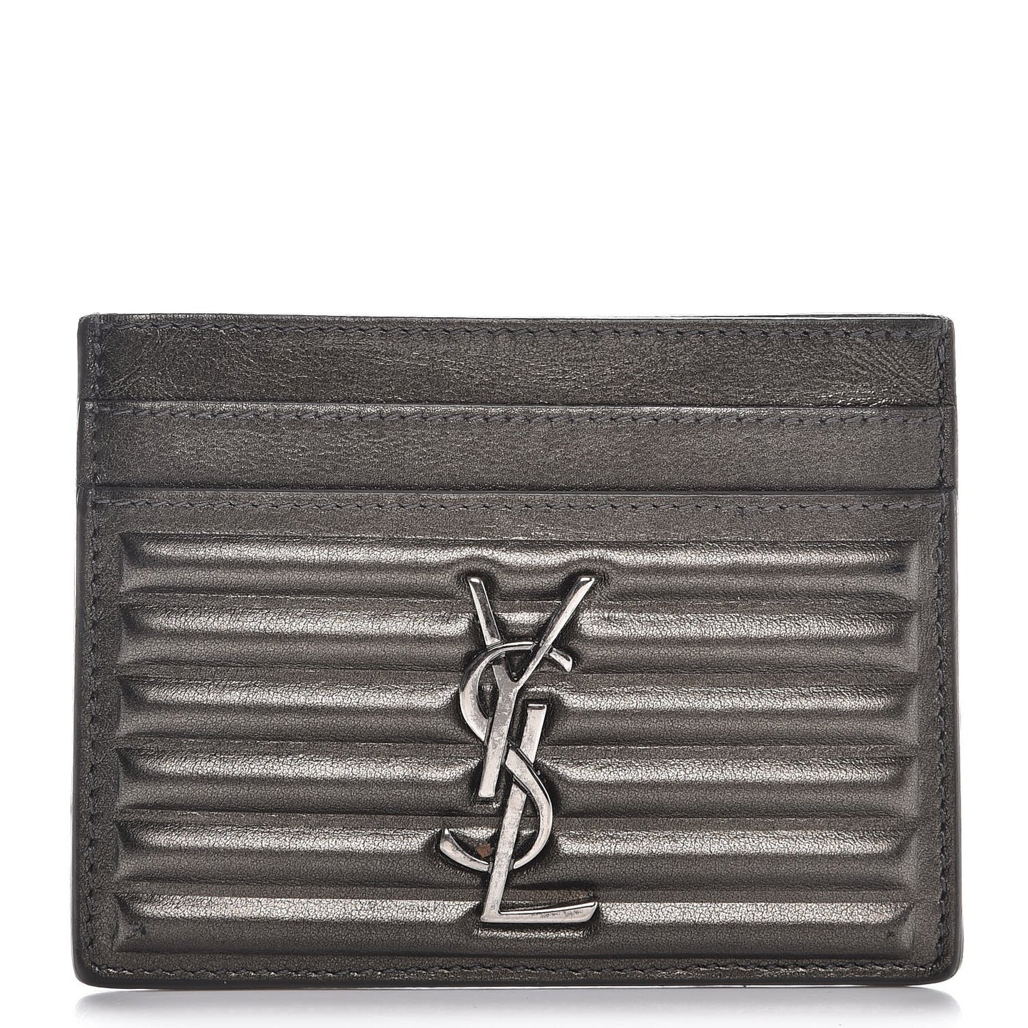 Metallic Ribbed Calfskin Opium Monogram Credit Card Case Graphite