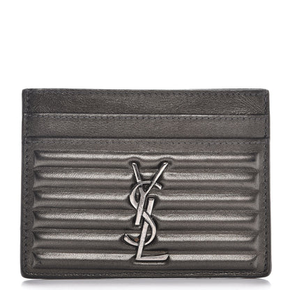 Saint Laurent Metallic Ribbed Calfskin Opium Monogram Credit Card Case Graphite 1 of 7