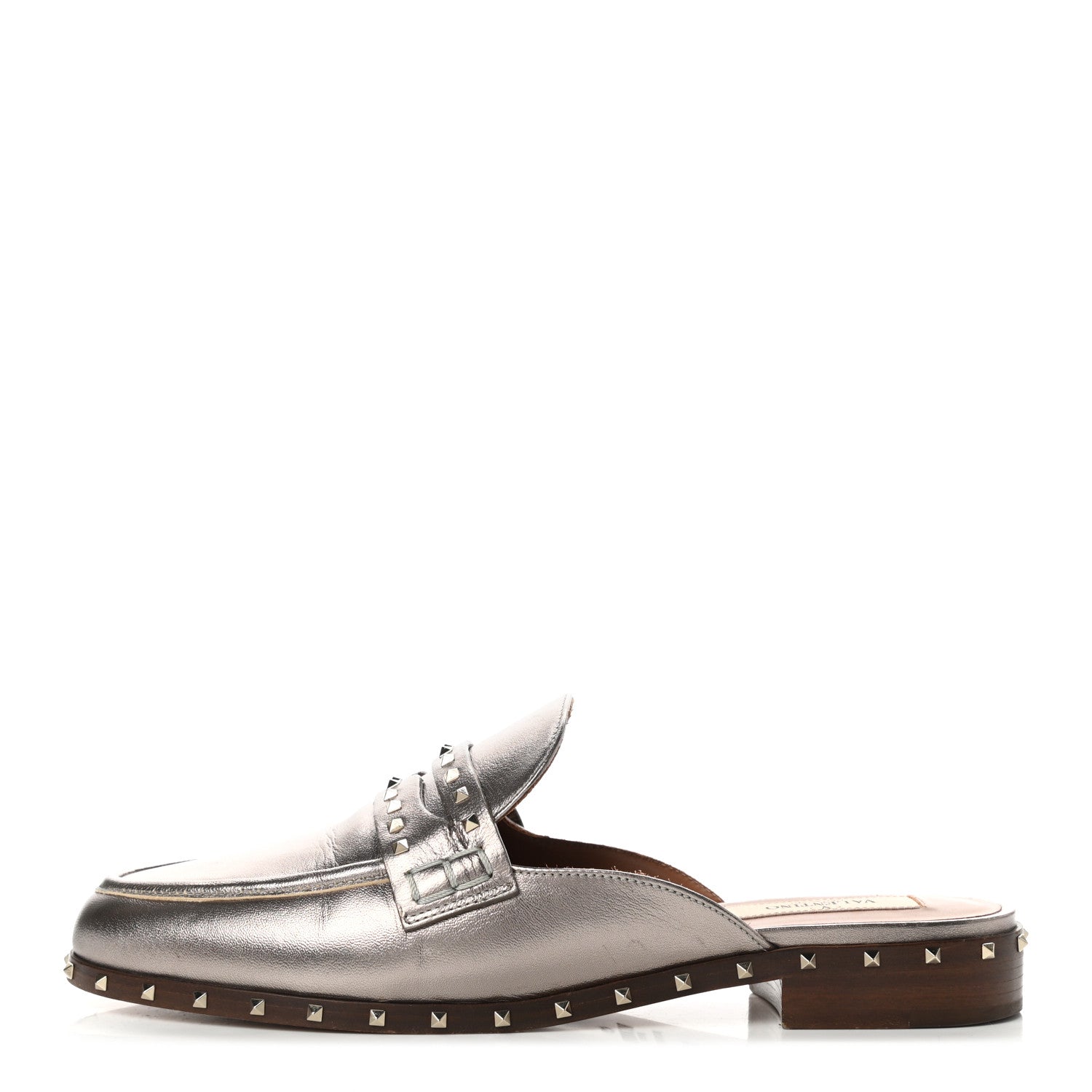 Valentino Garavani Metallic Lambskin Soul Rockstud Flat Mules 36.5 Silver 1 of 8
