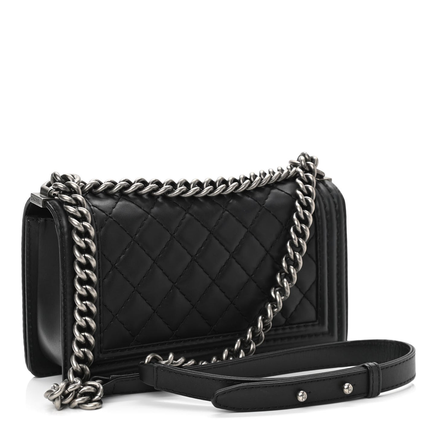 Lambskin Quilted Small Boy Flap Black