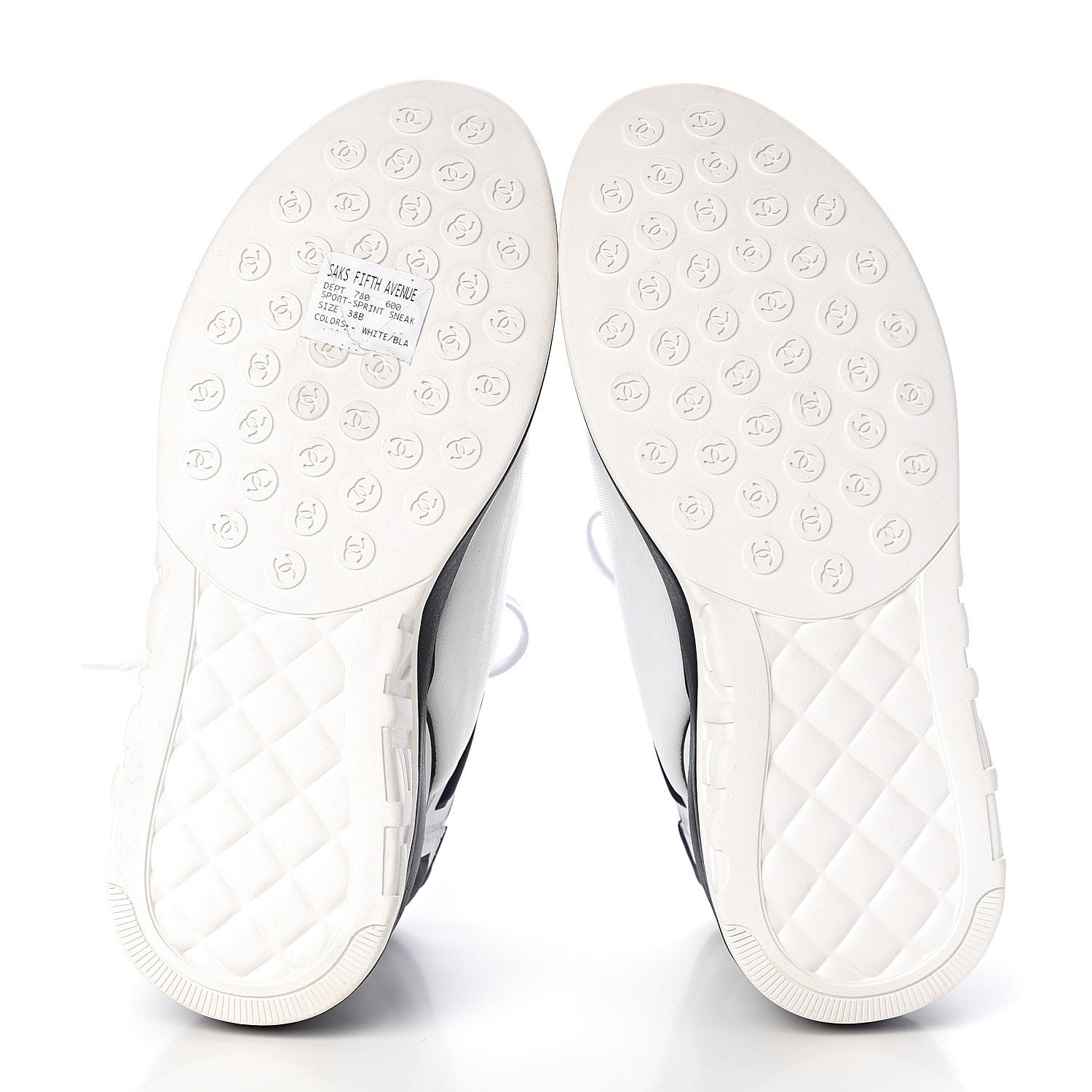 Chanel Lycra Womens CC Sneakers 38 White Black 5 of 10