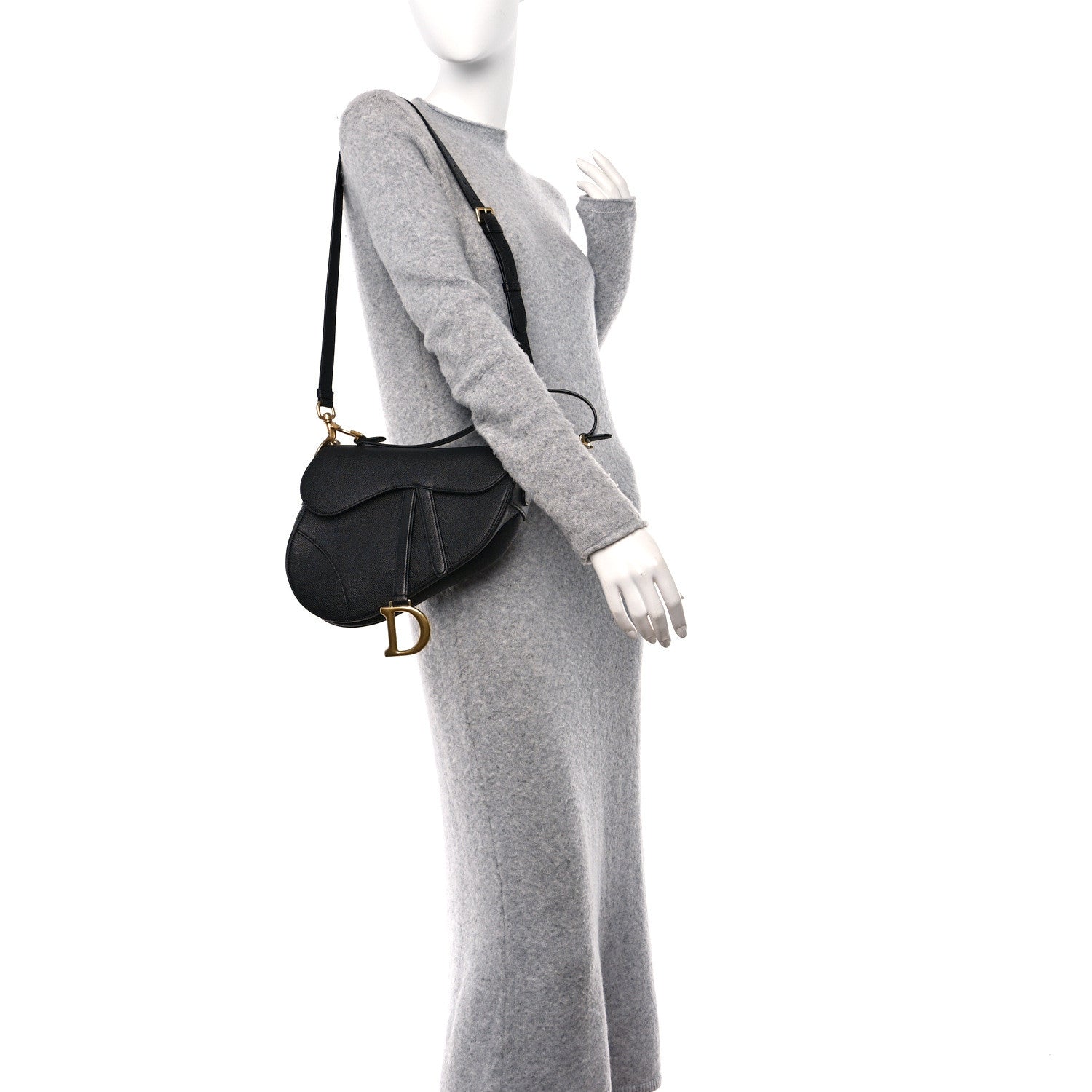 Christian Dior Grained Calfskin Saddle Bag With Strap Black 2 of 10