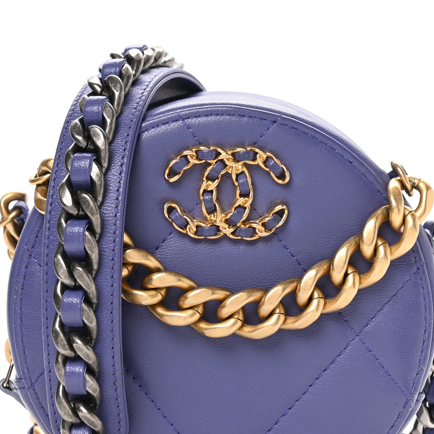 Chanel Lambskin Quilted Chanel 19 Round Clutch With Chain Purple 8 of 10