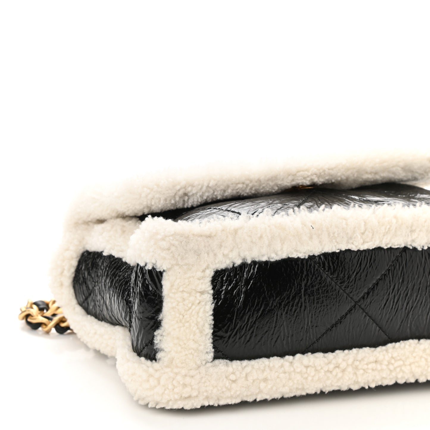Crumpled Calfskin Shearling Sheepskin Quilted Medium Chanel 19 Flap Black