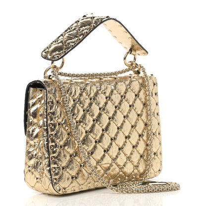 Valentino Garavani Metallic Wrinkled Lambskin Medium Rockstud Spike Shoulder Bag Mekong 3 of 12