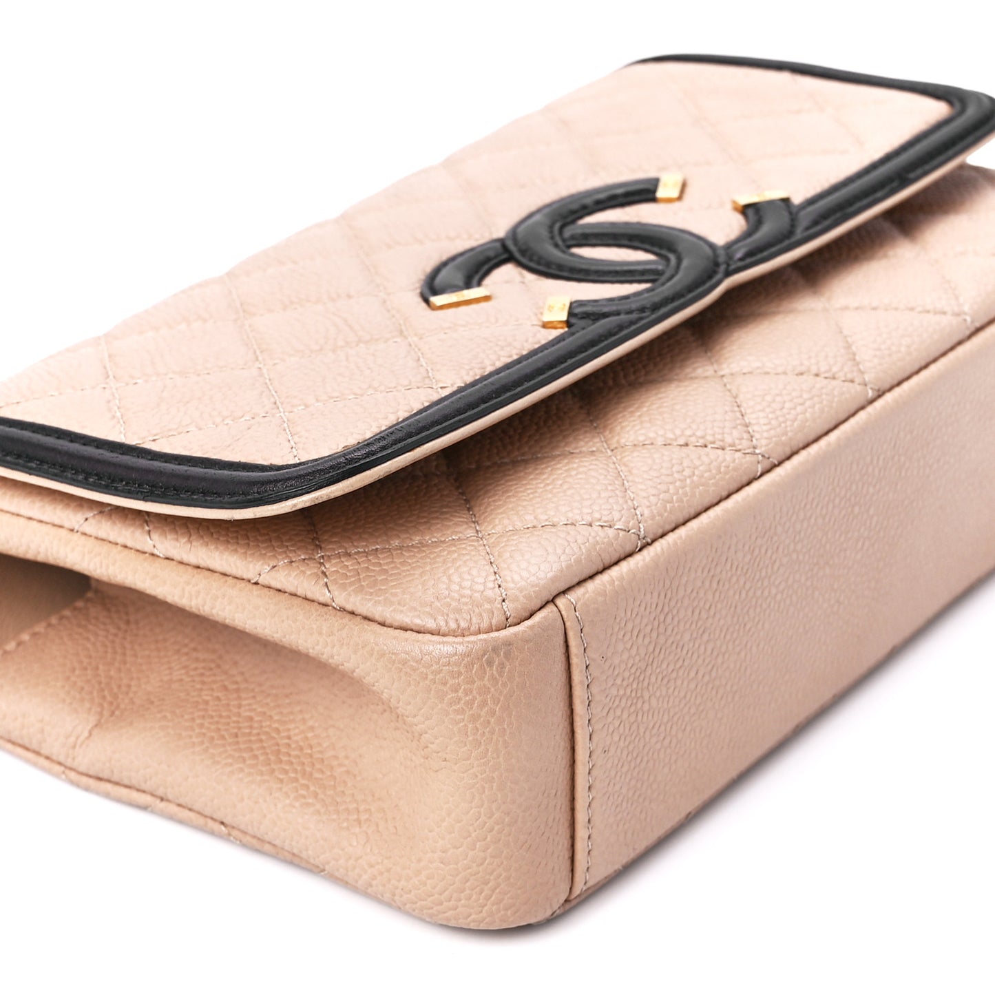 Caviar Quilted Small CC Filigree Flap Beige Black