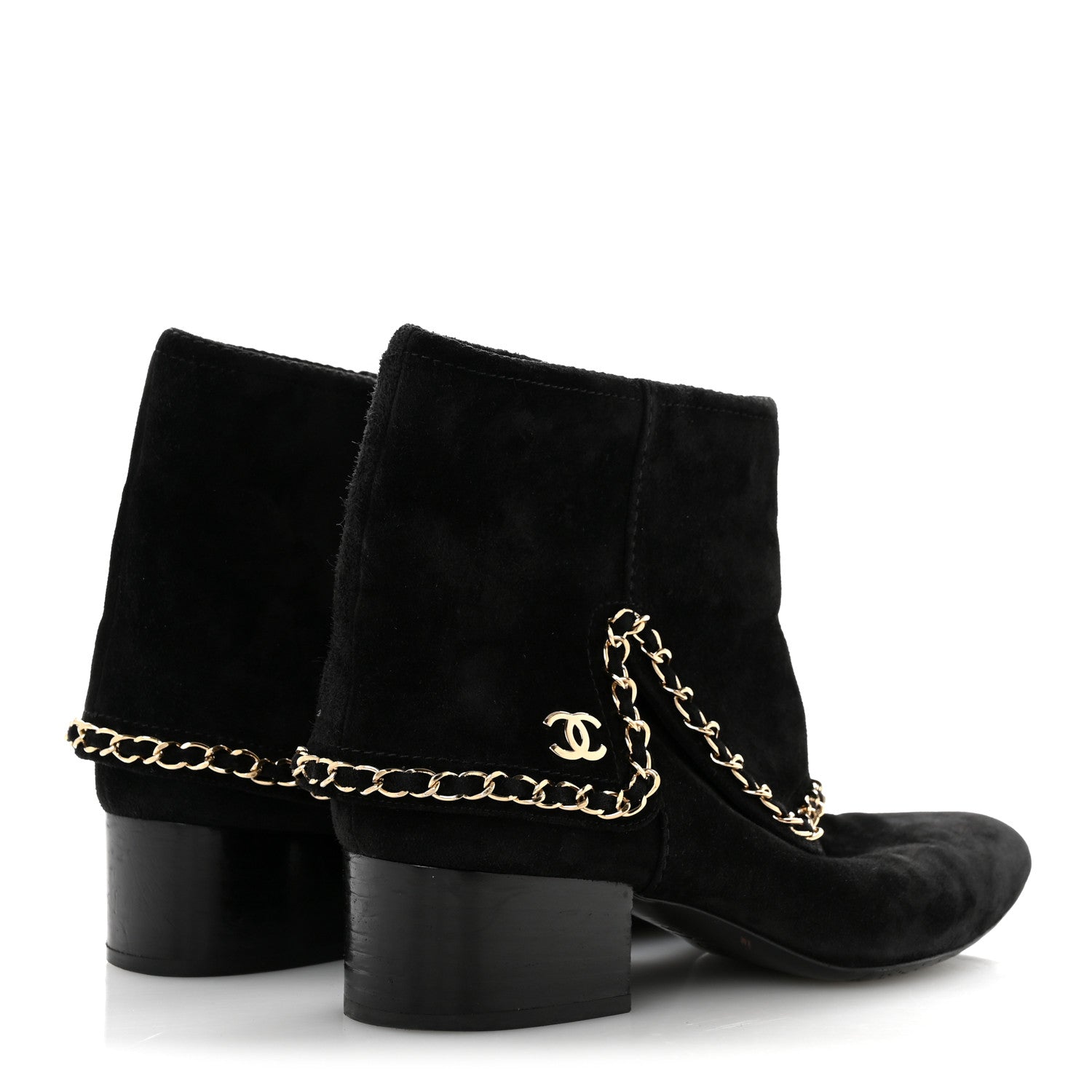Chanel Suede Calfskin Chain CC Short Boots 38 Black 5 of 10