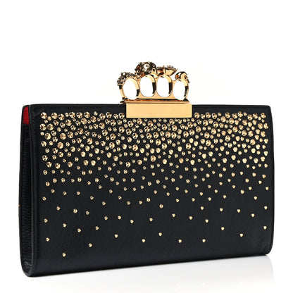 Alexander McQueen Calfskin Studded Knuckle Flat Clutch Black Gold 2 of 5