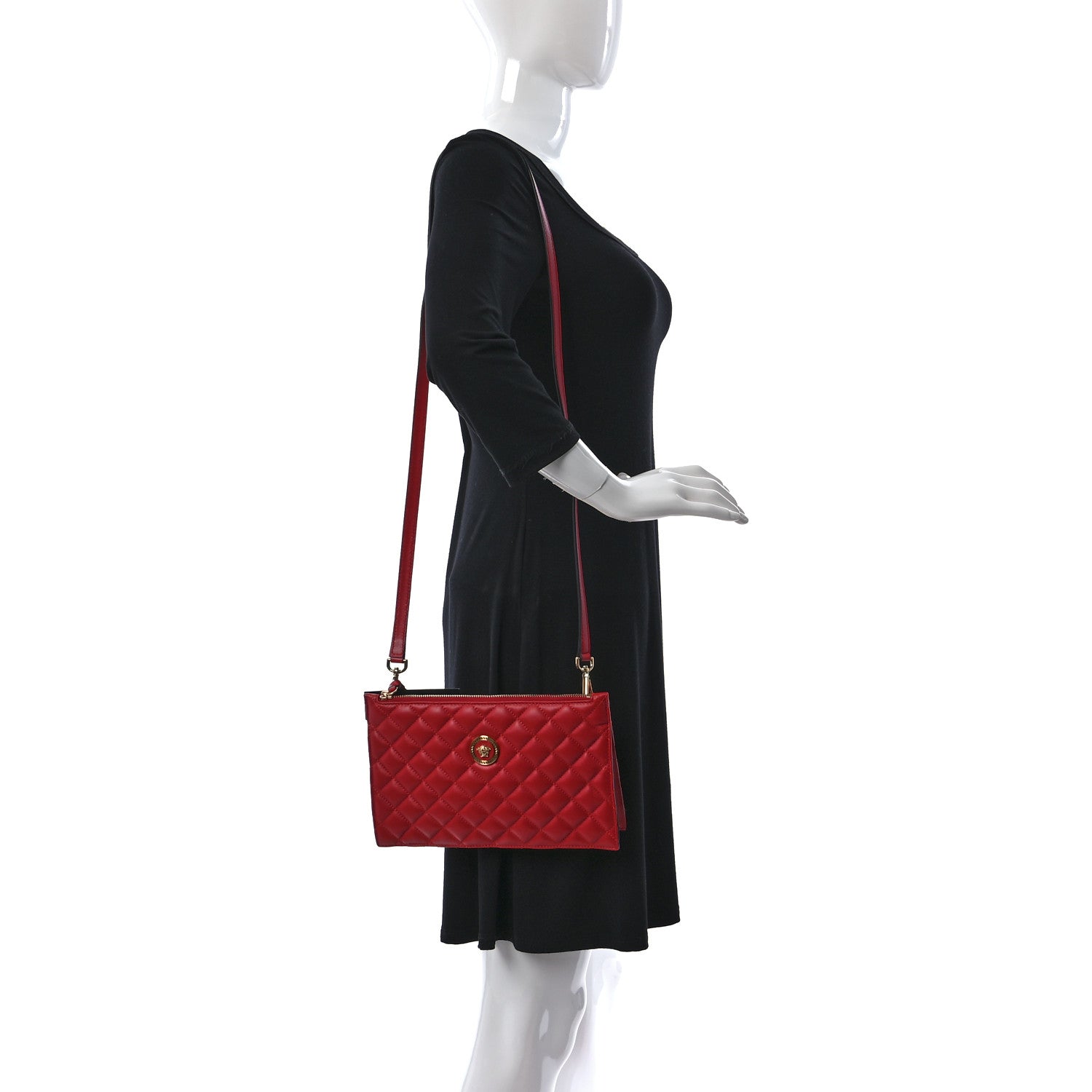 Versace Calfskin Quilted Small Tribute Icon Pouch Red 2 of 9