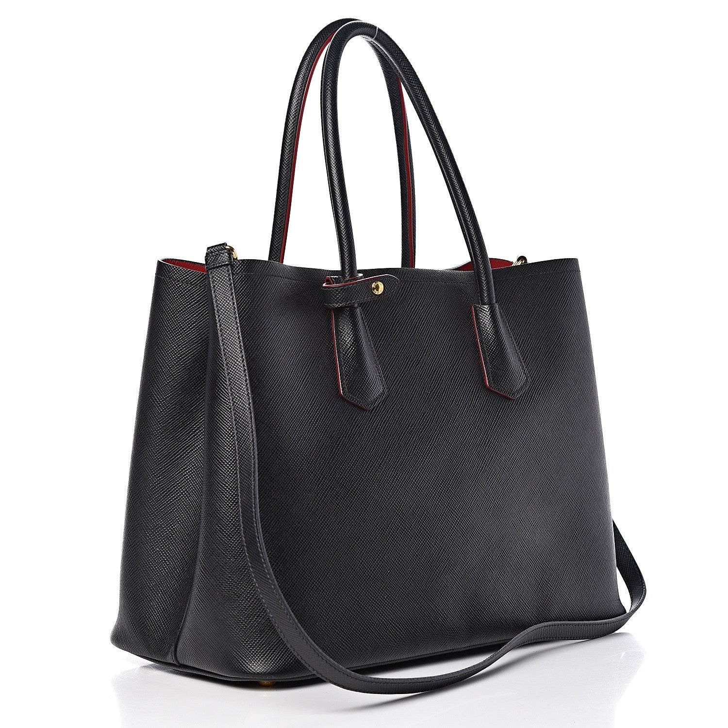 Prada Saffiano Cuir Large Double Bag Black Fuoco 3 of 19